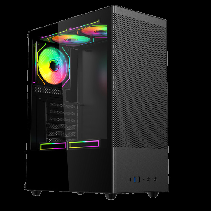 Корпус для ПК ACD Citadel 108B ATX, Type-C + 2XUSB ports + HD audio combo, Mesh, TG, Black.
