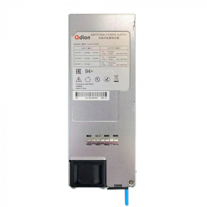 Блок питания серверный Qdion U1A-D1300-L   CRPS 1300W (ШВГ=73.5*39*185mm),  94+ (ASPower) OEM