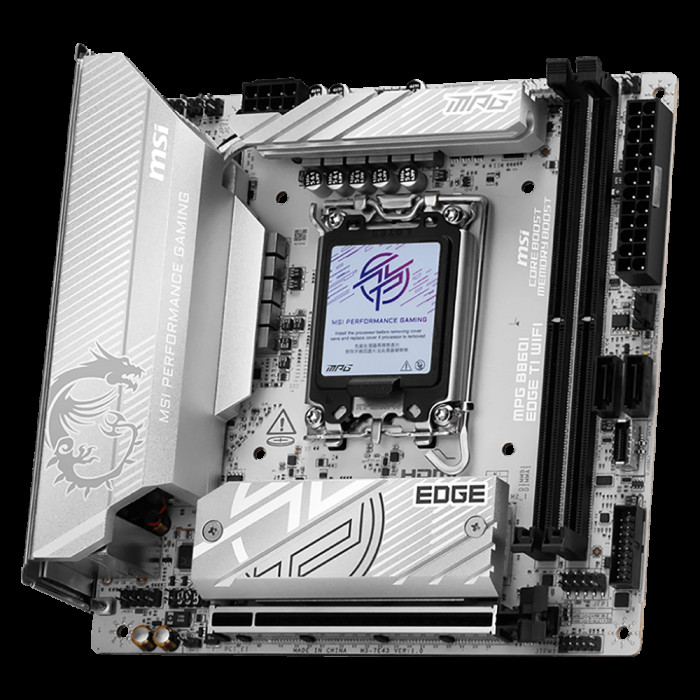 Материнская плата MSI MPG B860I EDGE TI WIFI B860, LGA1851, 2*DDR5, 1*PCIEx16, 2*M.2, 2*TypeC, 1*USB3.2Gen2, 6*USB3.2Gen1, 2*USB2.0, 2*SATA3.0, 2.5G, Type-C(DP), HDMI, ITX, RTL