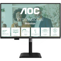 Монитор 27' AOC Q27P4CV   IPS, 2560x1440, 120Hz, 4ms, 350сd/m, 1500:1 | HDMI(2.0), DP(1.4), Type-C(PD-96W), 4xUSB 3.2, RJ45 | HAS, Pivot, Swivel, InPSU, Speakers, Vesa 100, Black