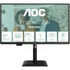 Монитор 27' AOC Q27P4CV   IPS, 2560x1440, 120Hz, 4ms, 350сd/m, 1500:1 | HDMI(2.0), DP(1.4), Type-C(PD-96W), 4xUSB 3.2, RJ45 | HAS, Pivot, Swivel, InPSU, Speakers, Vesa 100, Black