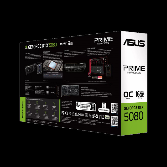 Видеокарта ASUS RTX5080 PRIME EVO OC 16GB GDDR7 256bit 3xDP HDMI 3FAN RTL (PRIME-RTX5080-O16G-EVO)