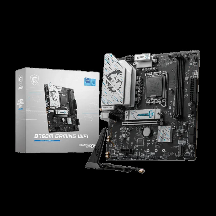 Материнская плата MSI B760M GAMING WIFI B760, LGA1700, 2*DDR5, 1*PCIEx16, 1*PCIEx1, 2*M.2, 6*USB3.2Gen1, 6*USB2.0, 4*SATA3.0, 2.5G, VGA, DP, HDMI, M-ATX, RTL