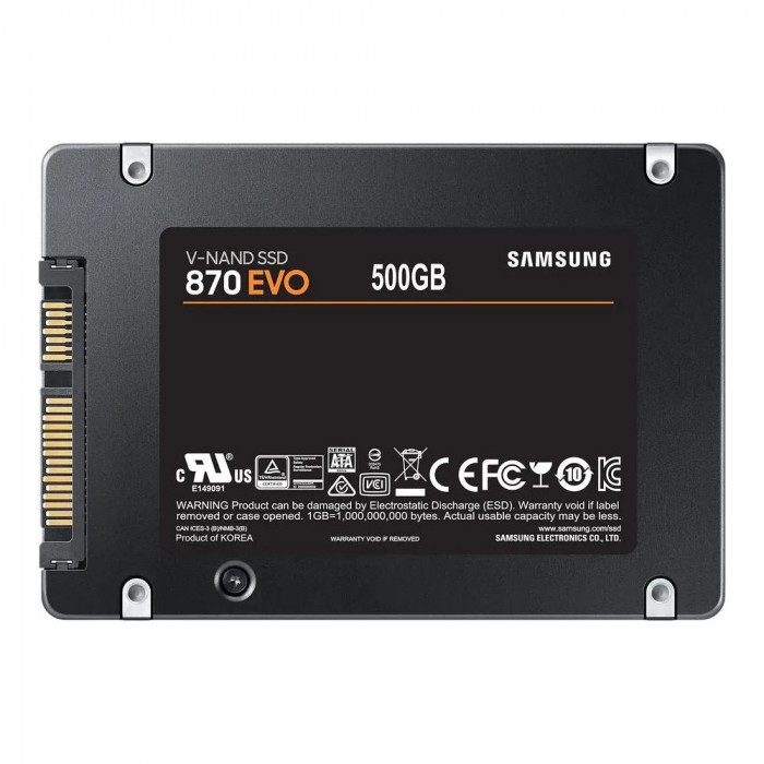 Твердотельный накопитель SSD Samsung 870 EVO MZ-77E500 500GB 2.5' Client SATA 6Gb/s, 560/530, MTBF 1.5M, 3D V-NAND TLC,  512MB, 300TBW, 0,33DWPD, RTL (545924)