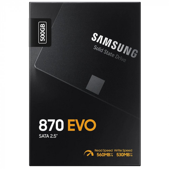 Твердотельный накопитель SSD Samsung 870 EVO MZ-77E500 500GB 2.5' Client SATA 6Gb/s, 560/530, MTBF 1.5M, 3D V-NAND TLC,  512MB, 300TBW, 0,33DWPD, RTL (545924)