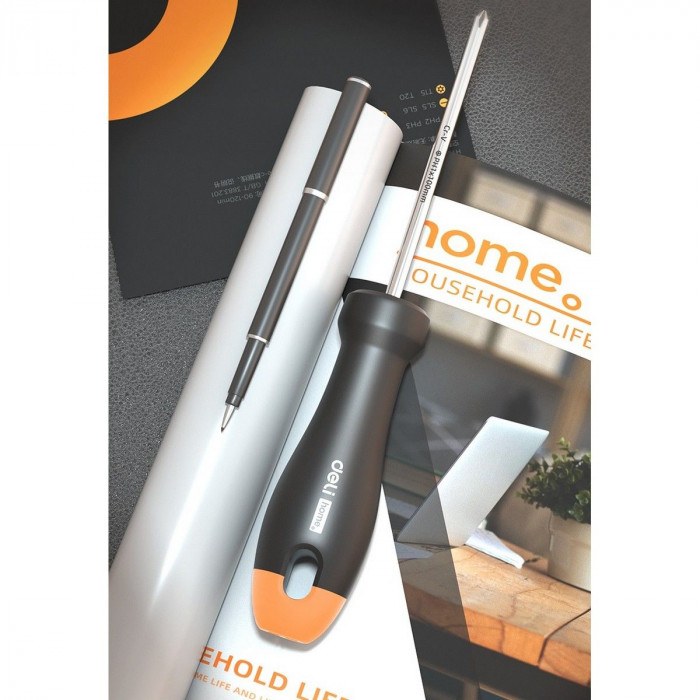 Крестовая отвертка 'Home Series Gray' Deli HT1205C PH1x100мм  Эксклюзивный дизайн, рукоятка из высококачественного софттач пластика
