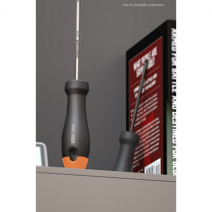 Крестовая отвертка 'Home Series Gray' Deli HT1205C PH1x100мм  Эксклюзивный дизайн, рукоятка из высококачественного софттач пластика