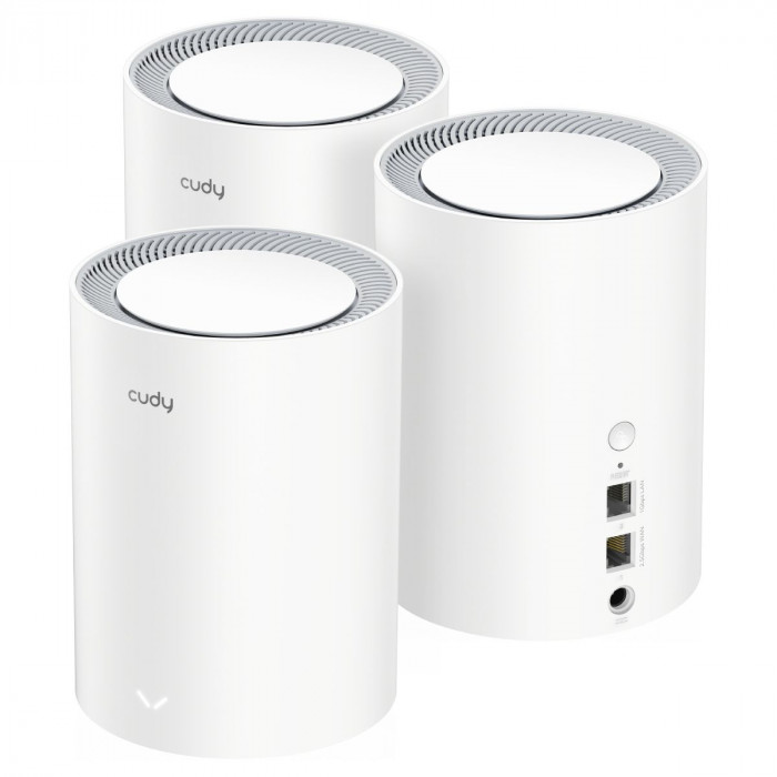 Маршрутизатор CUDY AX1800 Wi-Fi 6 Mesh Solution 3-Pack, Chipset MediaTek, Dual-Band, 802.11ax/ac/a/b/g/n,  1201Mbps at 5GHz + 574Mbps at 2.4GHz, 2 Gigabit Ethernet Ports, 4 internal antennas,  MU-MIMO, DDNS, Zerotier/Wireguard/OpenVPN/IPSec/L2TP/PPTP VPN,