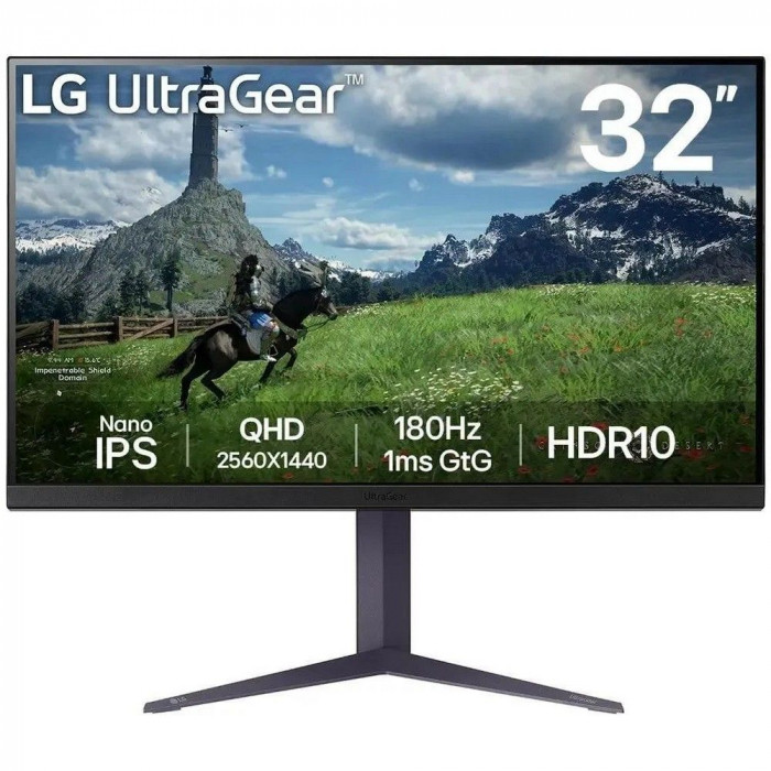 Монитор 31.5' LG 32GS85Q-B  IPS, 2560x1440, 180Hz, 1ms, 350сd/m, 1000:1, HDR10 | 2xHDMI(2.0), DP(1.4), 2xUSB3.0 | HAS, Pivot, Swivel, ExPSU, Vesa 100, Black