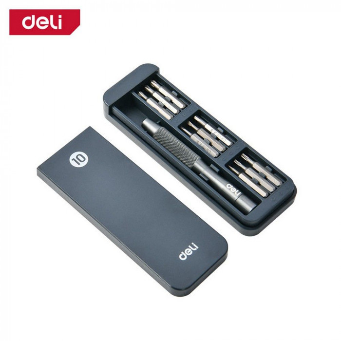 Набор прецизионных отверток Deli DL241010J (отвертка + 9 бит), сталь Cr-V