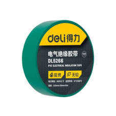 Изолента Deli DL5266 зеленая, 0,13мм х 18мм х 9,15м, напряжение до 600В, температурный диапазон 0-80 грд., ПВХ
