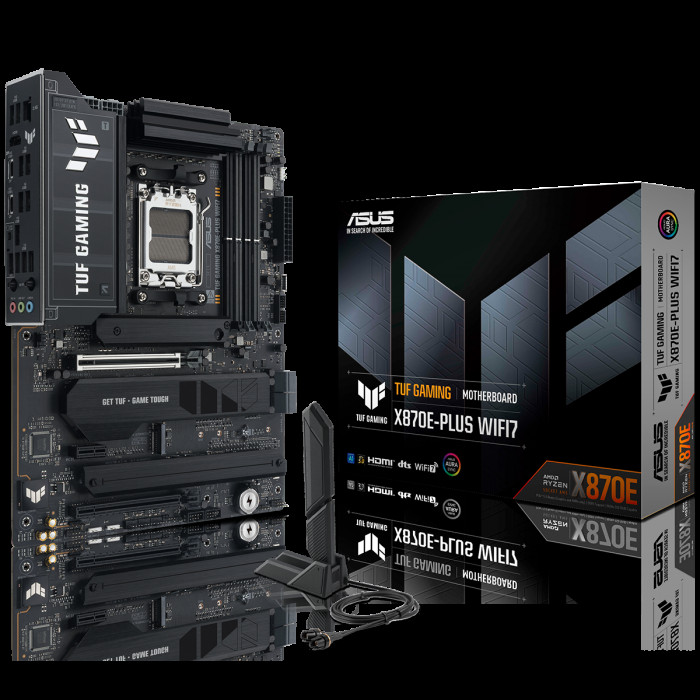 Материнская плата ASUS TUF GAMING X870E-PLUS WIFI7 AM5 ATX 4xDDR5 2xPCIEx16 PCIEx1 4xM.2 2хUSB-C HDMI 2.5GLAN Wi-Fi 7