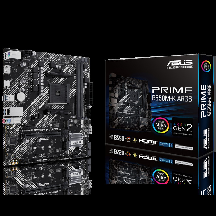 Материнская плата ASUS PRIME B550M-K ARGB AM4 mATX 2xDDR4 PCIEx16 PICEx1 2xM.2 DP HDMI GLAN
