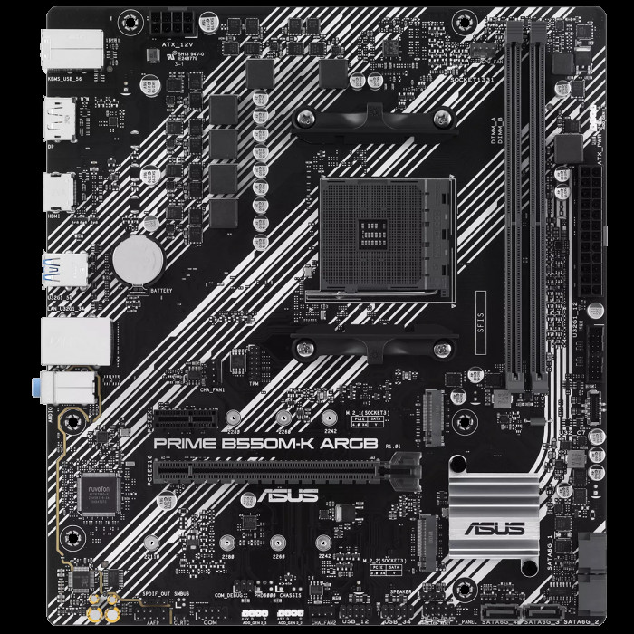Материнская плата ASUS PRIME B550M-K ARGB AM4 mATX 2xDDR4 PCIEx16 PICEx1 2xM.2 DP HDMI GLAN