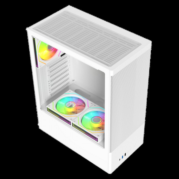 Корпус для ПК ACD Citadel 108W ATX, Type-C + 2XUSB ports + HD audio combo, Mesh, TG, White.