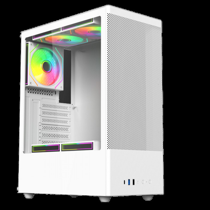 Корпус для ПК ACD Citadel 108W ATX, Type-C + 2XUSB ports + HD audio combo, Mesh, TG, White.