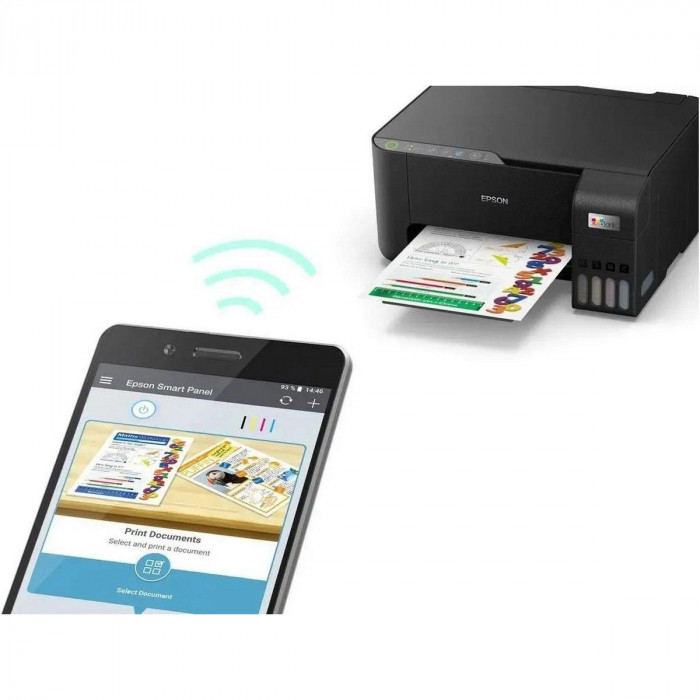МФУ струйное Epson EcoTank L3250, A4, цветная печать, 15 стр/мин, 5760x1440 dpi, USB/WiFi/СНПЧ, чёрный корпус (C11CJ67418)