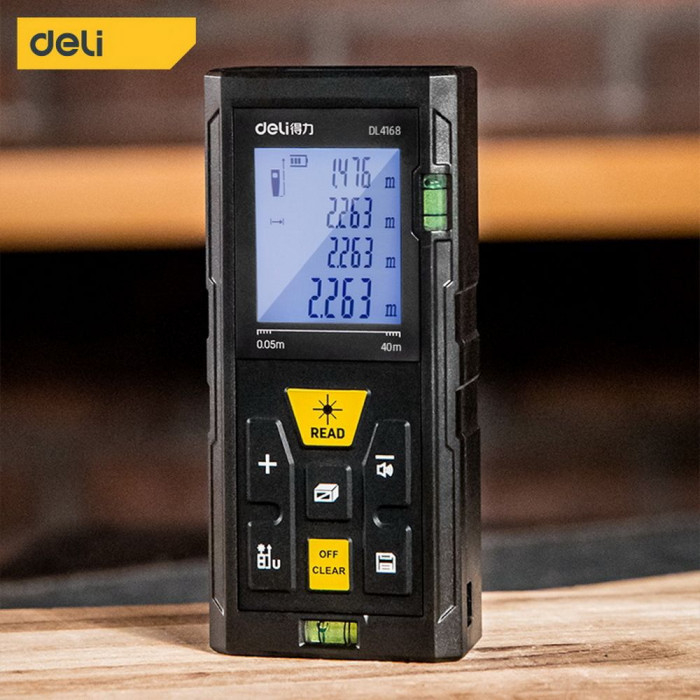 Лазерный дальномер Deli DL4168 Диапазон измерения 0,05;40м, точность измерения ±3мм