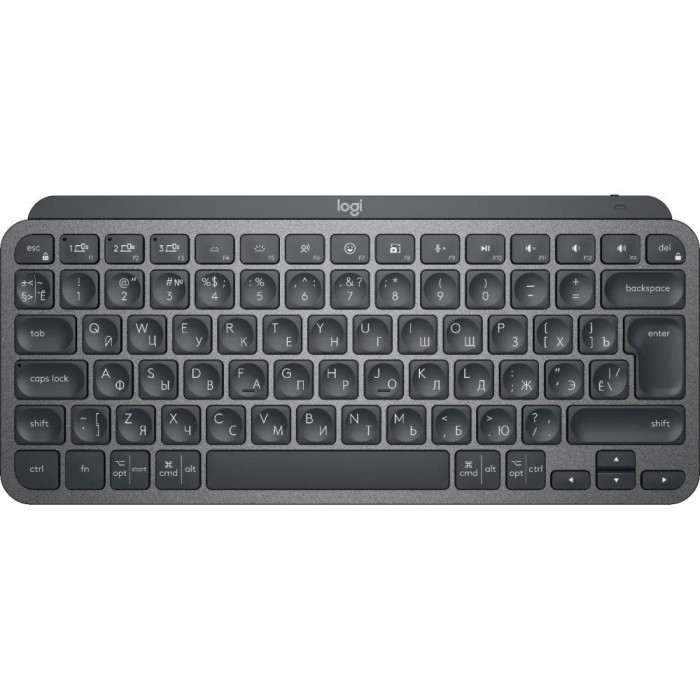 Клавиатура беспроводная Logitech MX Keys Mini Graphite |920-010501| Компактная, черная, Bluetooth LE/Logi Bolt, автоматическая подсветка, встроенная батарея, Type-C коннектор, кабель Type-C - Type-A в комплекте