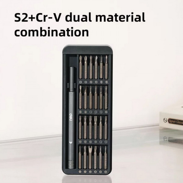 Набор прецизионных отверток Deli DL241025 (отвертка + 24 биты), сталь S2 + Cr-V