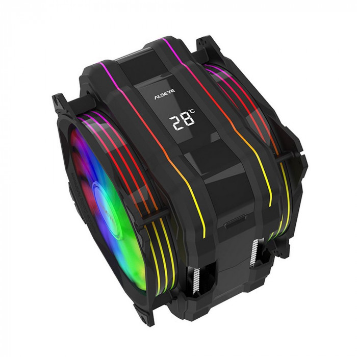 Вентилятор ALSEYE M120D (PLUS) Universal, 200W, Heat pipe 6mm*6, 120mm FAN 700;1900rpm, 73.75CFM, 41.2dBA, 8 LED, LED temperature cover RTL, (874289)