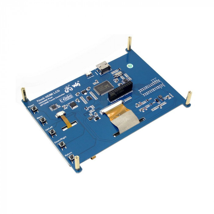 Модуль дисплея ACD18-RA418 Waveshare 7' резистивный сенсорный дисплей без корпуса, 1024*600 IPS матрица, вход HDMI, питание по USB, для Raspberry Pi