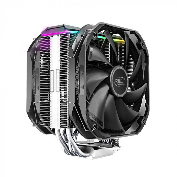 Вентилятор Deepcool AS500 PLUS RTL {6} (727071) (Height 164mm, 6mm x 5pcs, Fan 140mm*2, 500;1200RPM ±10%, < 29.2 dB(A), 4-pin PWM, TDP 220W, Screw, Socket AMD AM4, Intel LGA 2066/2011-v3/2011/1700/1200/115x) {8}