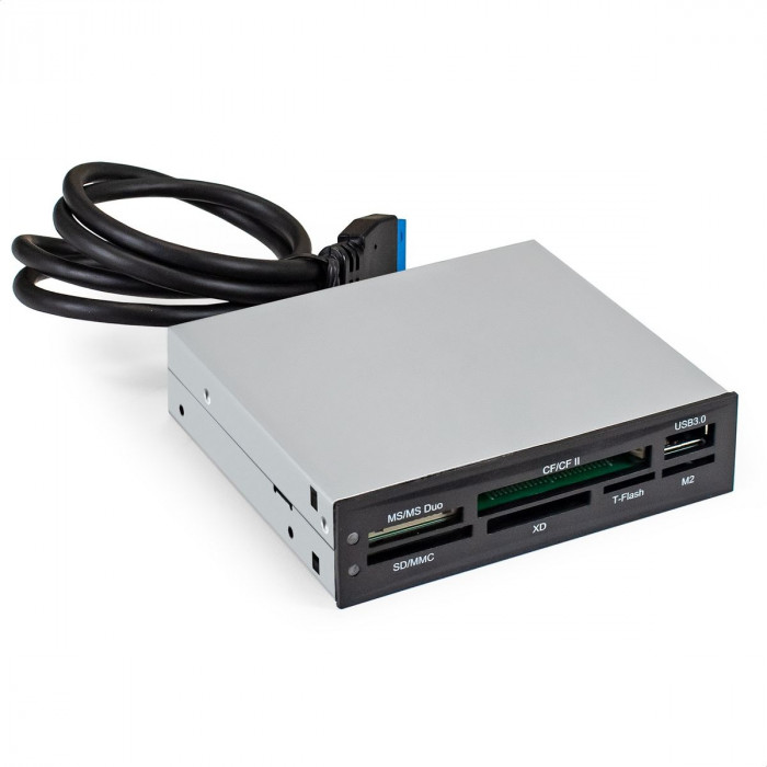 Картридер Exegate «Картридер USB3.0 ExeGate <CR-611U3> (внутренний, 3.5», мультиформатный:» SD/SDHC/SDXC/MMC/microSD/T-Flash/CF/MS/MS micro/XD, 1 доп.порт USB3.0, черный, металл) (133273)