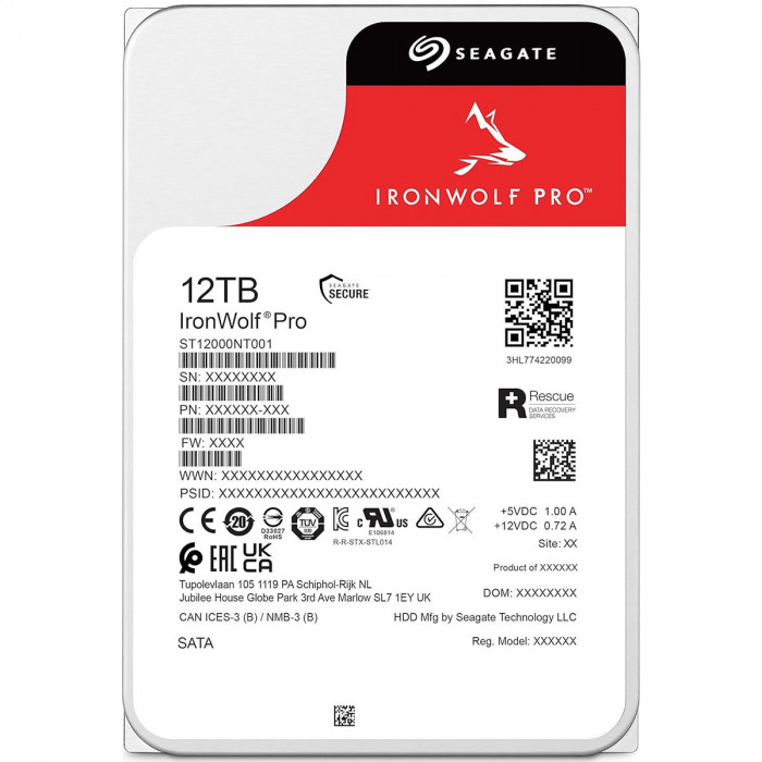 Жесткий диск Seagate 3.5' 12TB IronWolf Pro Nas ST12000NT001 SATA 6Gb/s, 7200rpm, 256MB