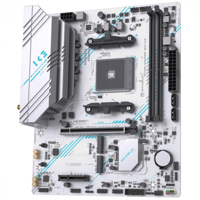 Материнская плата Maxsun MS-B550M GAMING WIFI ICE B550, AM4, 2*DDR4, 1*PCIEx16, 1*PCIEx4, 1*PCIEx1, 2*M.2, 4*USB3.2Gen1, 6*USB2.0, 2*SATA3.0, 1G, DP, HDMI, M-ATX, RTL