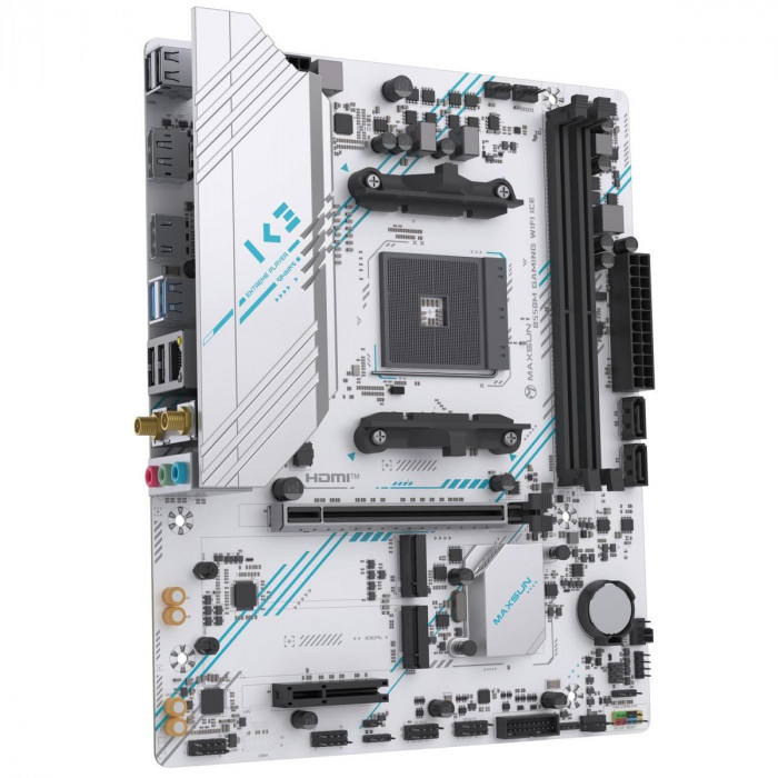 Материнская плата Maxsun MS-B550M GAMING WIFI ICE B550, AM4, 2*DDR4, 1*PCIEx16, 1*PCIEx4, 1*PCIEx1, 2*M.2, 4*USB3.2Gen1, 6*USB2.0, 2*SATA3.0, 1G, DP, HDMI, M-ATX, RTL