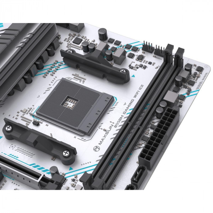 Материнская плата Maxsun MS-B550M GAMING WIFI ICE B550, AM4, 2*DDR4, 1*PCIEx16, 1*PCIEx4, 1*PCIEx1, 2*M.2, 4*USB3.2Gen1, 6*USB2.0, 2*SATA3.0, 1G, DP, HDMI, M-ATX, RTL