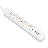 Сетевой фильтр Гарнизон EPS-4-U3-W-4 белый, 4 розетки 220В, 10А, 3 розетки USB-A 5В, кабель 4м, ур.защиты 2+, пакет