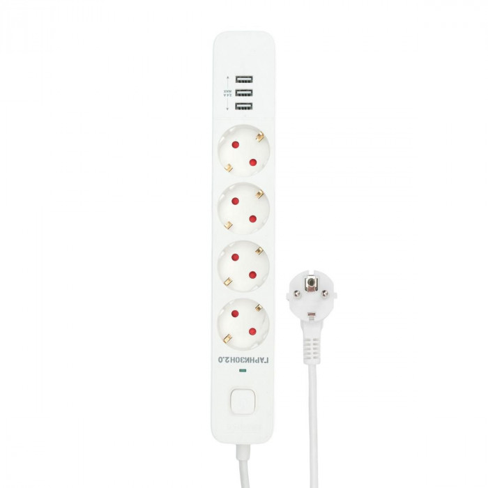 Сетевой фильтр Гарнизон EPS-4-U3-W-4 белый, 4 розетки 220В, 10А, 3 розетки USB-A 5В, кабель 4м, ур.защиты 2+, пакет