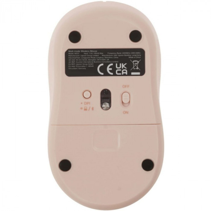 Мышка компьютерная беспроводная UGREEN M331 (65625) Multi-mode Wireless Mouse BT&GHz. Цвет: розовый