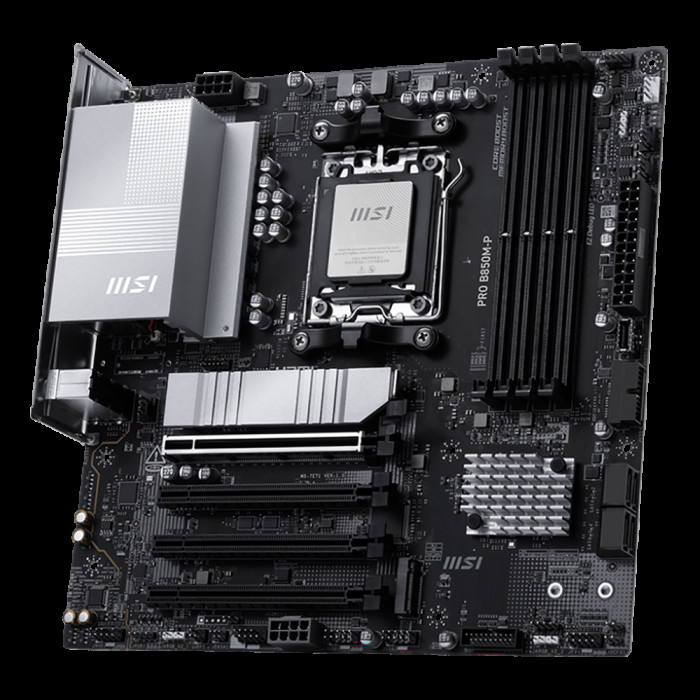 Материнская плата MSI PRO B850M-P B850, AM5, 4*DDR5, 4*PCIEx16, 3*M.2, 2*TypeC, 1*USB3.2Gen2, 6*USB3.2Gen1, 8*USB2.0, 4*SATA3.0, 5G, DP, HDMI, M-ATX, RTL