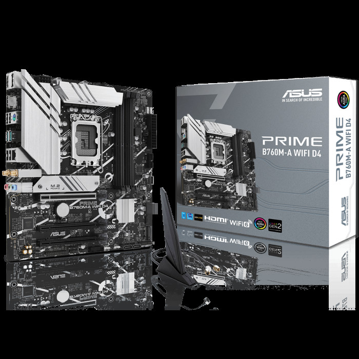 Материнская плата ASUS PRIME B760M-A WIFI D4 LGA1700 mATX 4xDDR4 3xPCIEx16 2xM.2 DP 2xHDMI 2.5GLAN WiFi 6