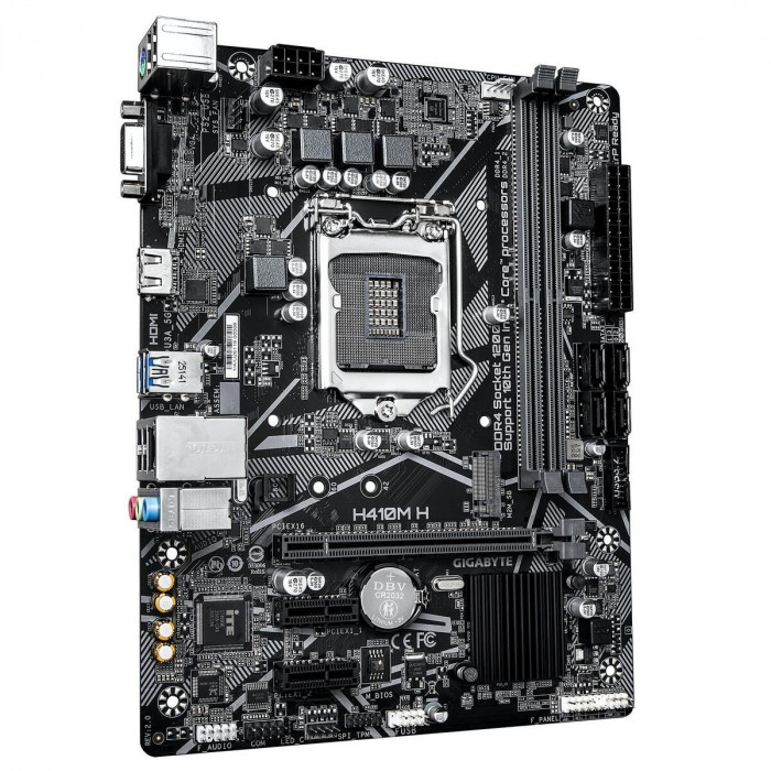 Материнская плата Gigabyte H410M H 2.0 H410, LGA1200, 2xDDR4, 1*PCI-Ex16, 2*PCI-Ex1, 1*M.2, 1*TypeC, 3*USB3.2Gen1, 6*USB2.0, 4*SATA3.0, 1G, VGA, HDMI, MATX, RTL