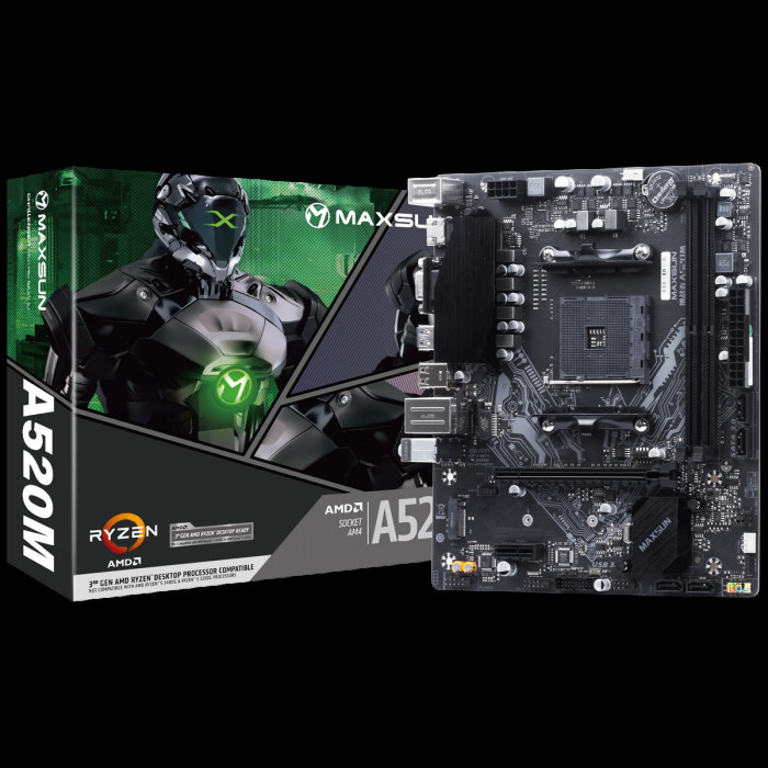 Материнская плата Maxsun MS-Challenger A520M A520, AM4, 2xDDR4, 1*PCIEx16, 1*PCIEx1, 1*M.2, 4*USB3.2Gen1, 6*USB2.0, 3*SATA3.0, 1G, VGA, HDMI, M-ATX, RTL