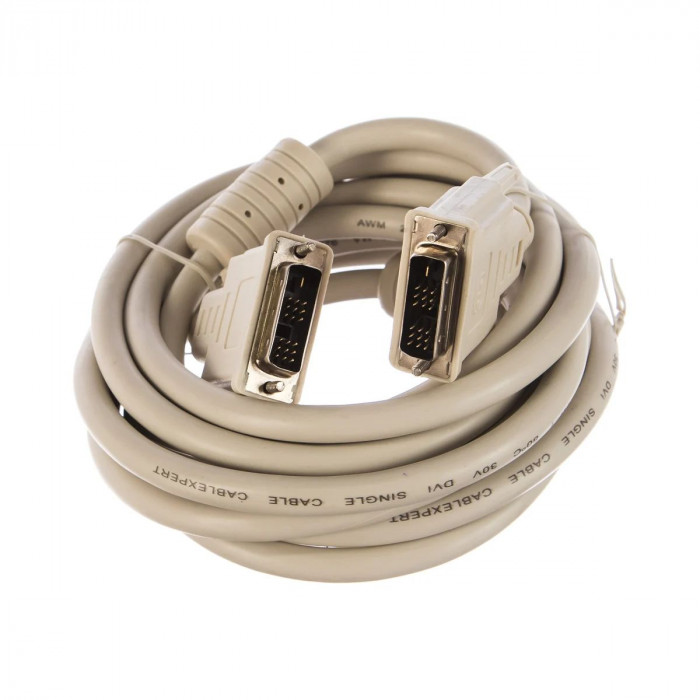 Кабель Cablexpert CC-DVI-10 3м, серый, DVI-D single link, 19M/19M, экран, феррит. кольца, медь