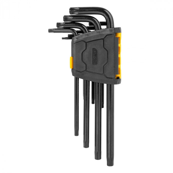 Набор шестигранных ключей «TORX' удлиненных Deli DL234209H 9 шт размеры T10,T15,T20,T25,T27,T30,T40,T45,T50, пластиковый держатель