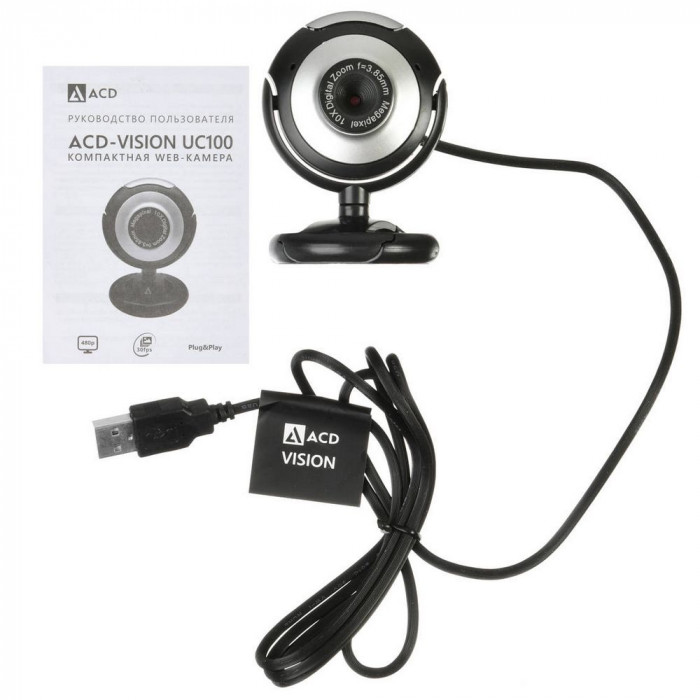 Веб-камера ACD-Vision UC100 CMOS 0.3МПикс, 640x480p, 30к/с, микрофон встр., кабель USB 2.0 1.5м, универс. крепление, черный корп. RTL {60} (551745)