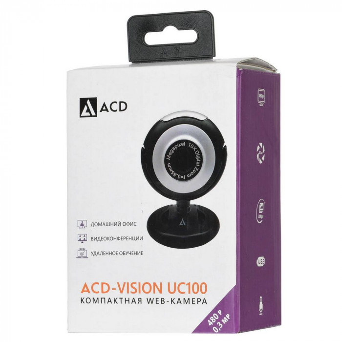 Веб-камера ACD-Vision UC100 CMOS 0.3МПикс, 640x480p, 30к/с, микрофон встр., кабель USB 2.0 1.5м, универс. крепление, черный корп. RTL {60} (551745)