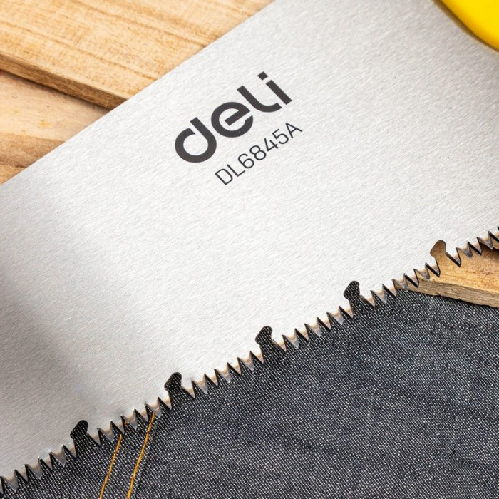 Ножовка по дереву Deli DL6845A 450мм, сталь 65Mn, шлифовка зубцов с 3-х сторон, рукоять из двухкомпонентного противоударного пластика