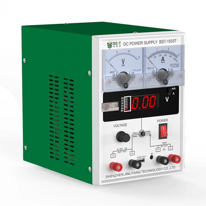 Лабораторный источник питания BST-1503T 15В, 3А, цифровой и аналоговый дисплей, 1 канал