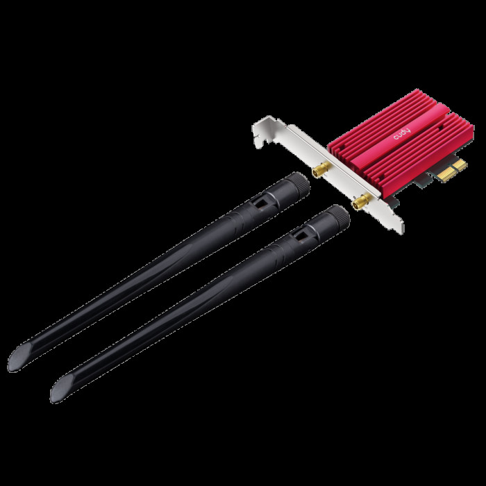 Адаптер беспроводной связи (Wi-Fi) CUDY BE9300 PCI Express Adapter Bluetooth 5.4 PCI Express Adapter with Heatsink,  Intel BE200 module, Tri-band 2T2R, Magnetized antenna base, 2 high gain detachable antennas