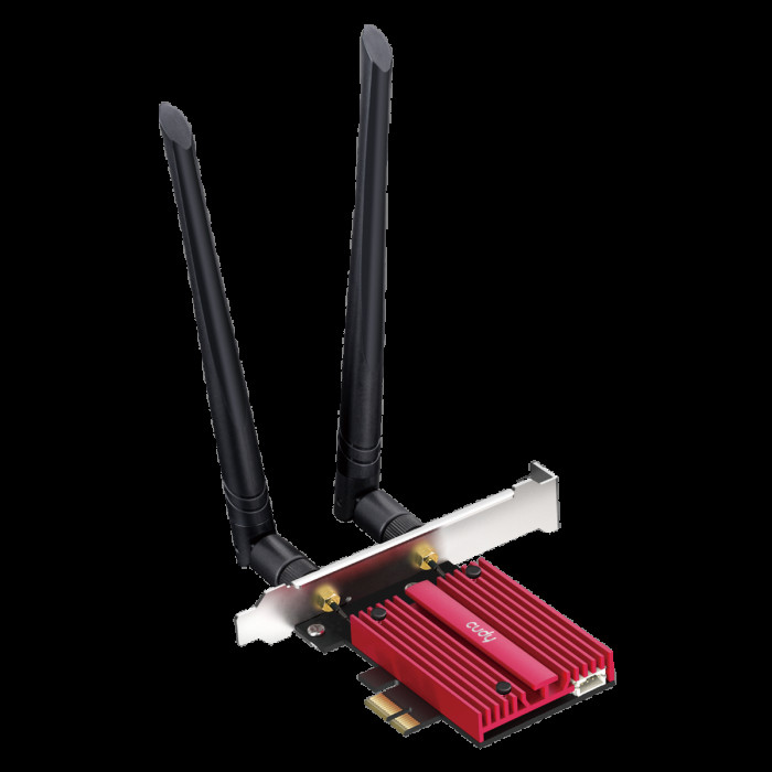 Адаптер беспроводной связи (Wi-Fi) CUDY BE9300 PCI Express Adapter Bluetooth 5.4 PCI Express Adapter with Heatsink,  Intel BE200 module, Tri-band 2T2R, Magnetized antenna base, 2 high gain detachable antennas