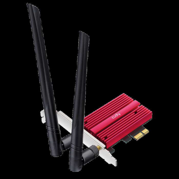 Адаптер беспроводной связи (Wi-Fi) CUDY BE9300 PCI Express Adapter Bluetooth 5.4 PCI Express Adapter with Heatsink,  Intel BE200 module, Tri-band 2T2R, Magnetized antenna base, 2 high gain detachable antennas