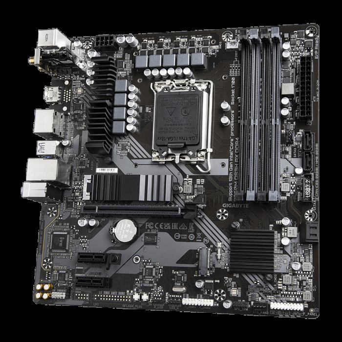 Материнская плата Gigabyte B760M DS3H AX DDR4, Socket 1700, Intel®B760, 4xDDR4-3200, HDMI+DP+DP, 1xPCI-Ex16, 2xPCI-Ex1, 4xSATA3(RAID 0/1/5/10), 2xM.2, 8Ch Audio, GLan, WiFi, (2+4)xUSB2.0, (3+2)xUSB3.2, (1+0)xUSB3.2 Type-C™, 1xPS/2, mATX, RTL