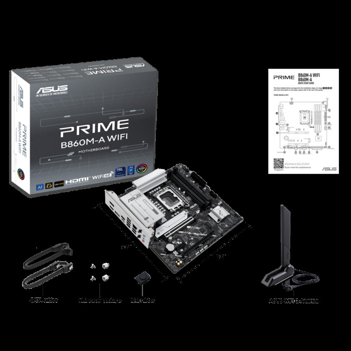 Материнская плата ASUS PRIME B860M-A WIFI LGA1851 mATX 4xDDR5 2xPCIEx16 PCIEx1 2xM.2 USB-C 2xDP HDMI 2.5GLAN Wi-Fi 6Е